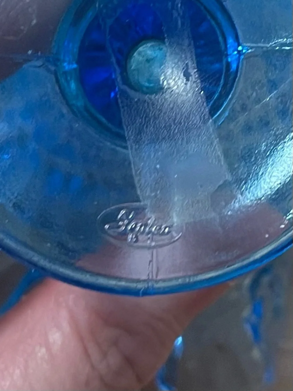Vintage Fenton Blue Ruffled Edge Hobnail Glass Small Pedestal Vase